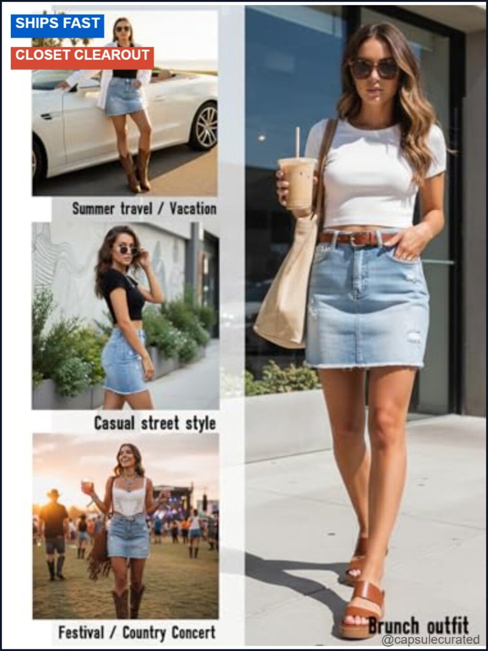 High Waisted Stretchy Denim Mini Skirt with Distressed Ripped Details and - Picture 4 of 6